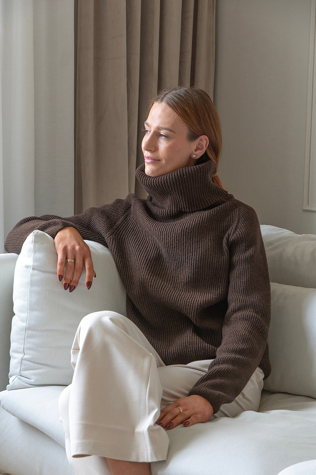 WOOL Warm Short Polo Knit -neule, tummanruskea