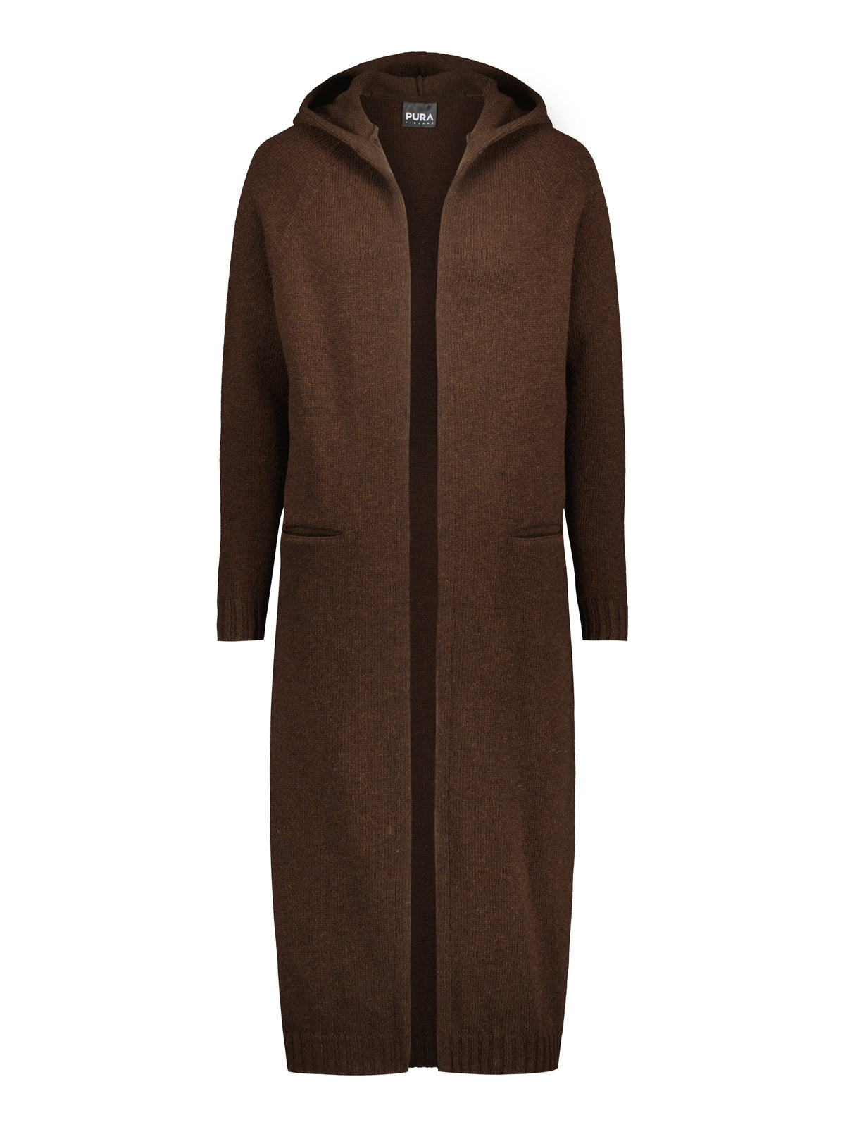 WOOL Love Long Hoodie Cardigan -neuletakki, tummanruskea