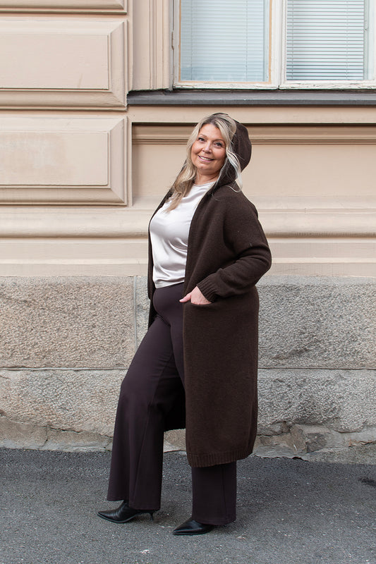 WOOL Love Long Hoodie Cardigan -neuletakki, tummanruskea