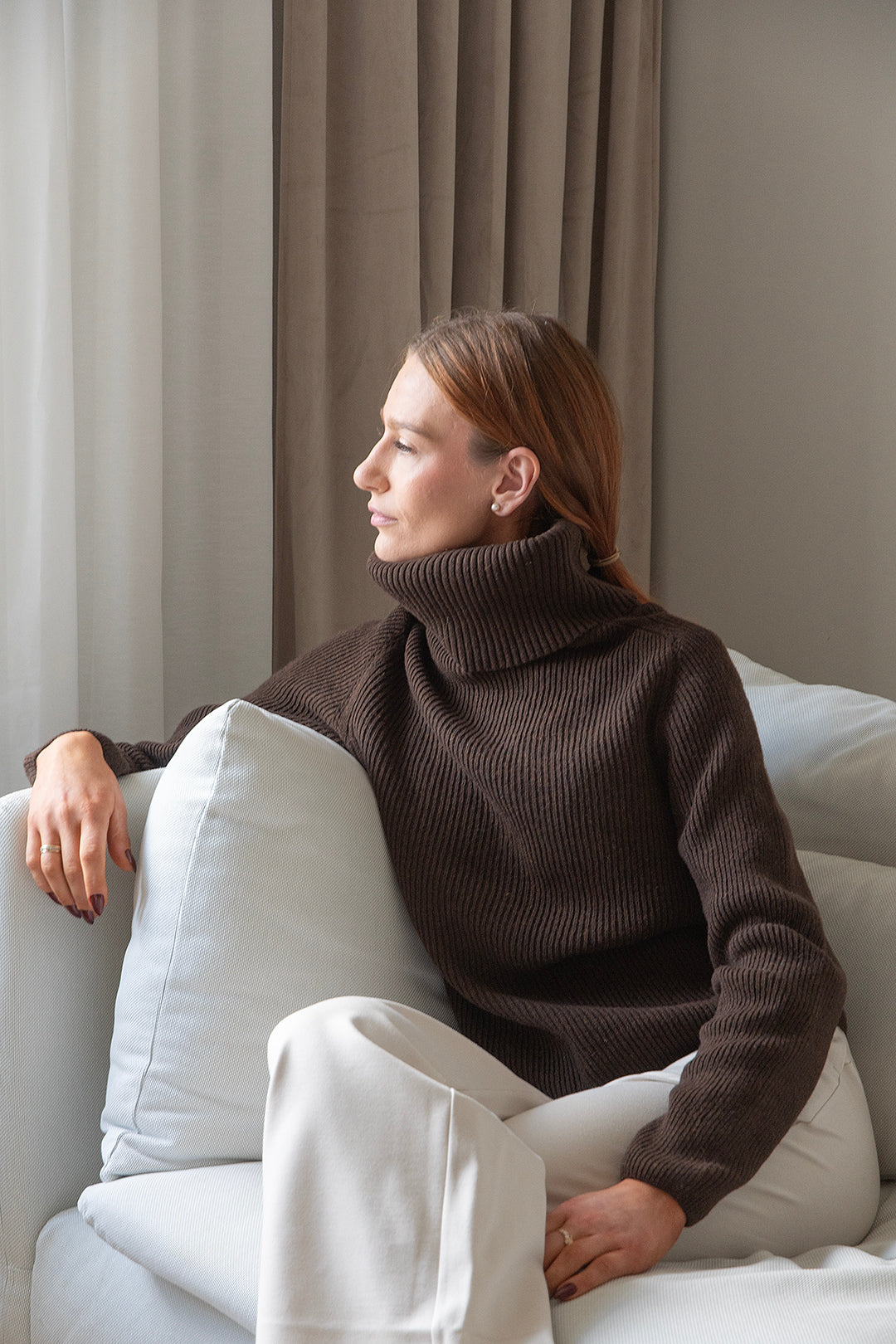 WOOL Warm Short Polo Knit -neule, tummanruskea