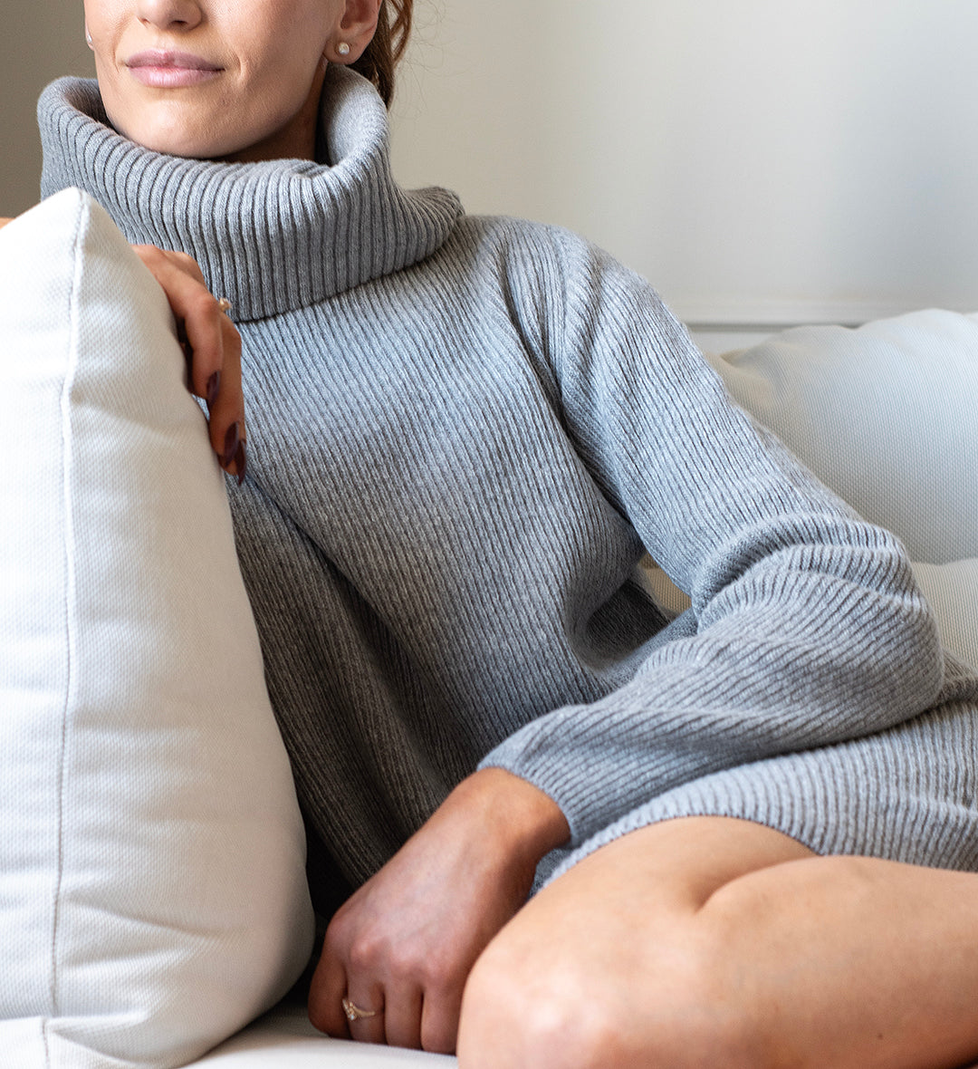 WOOL Warm Long Polo Knit -neule, harmaa