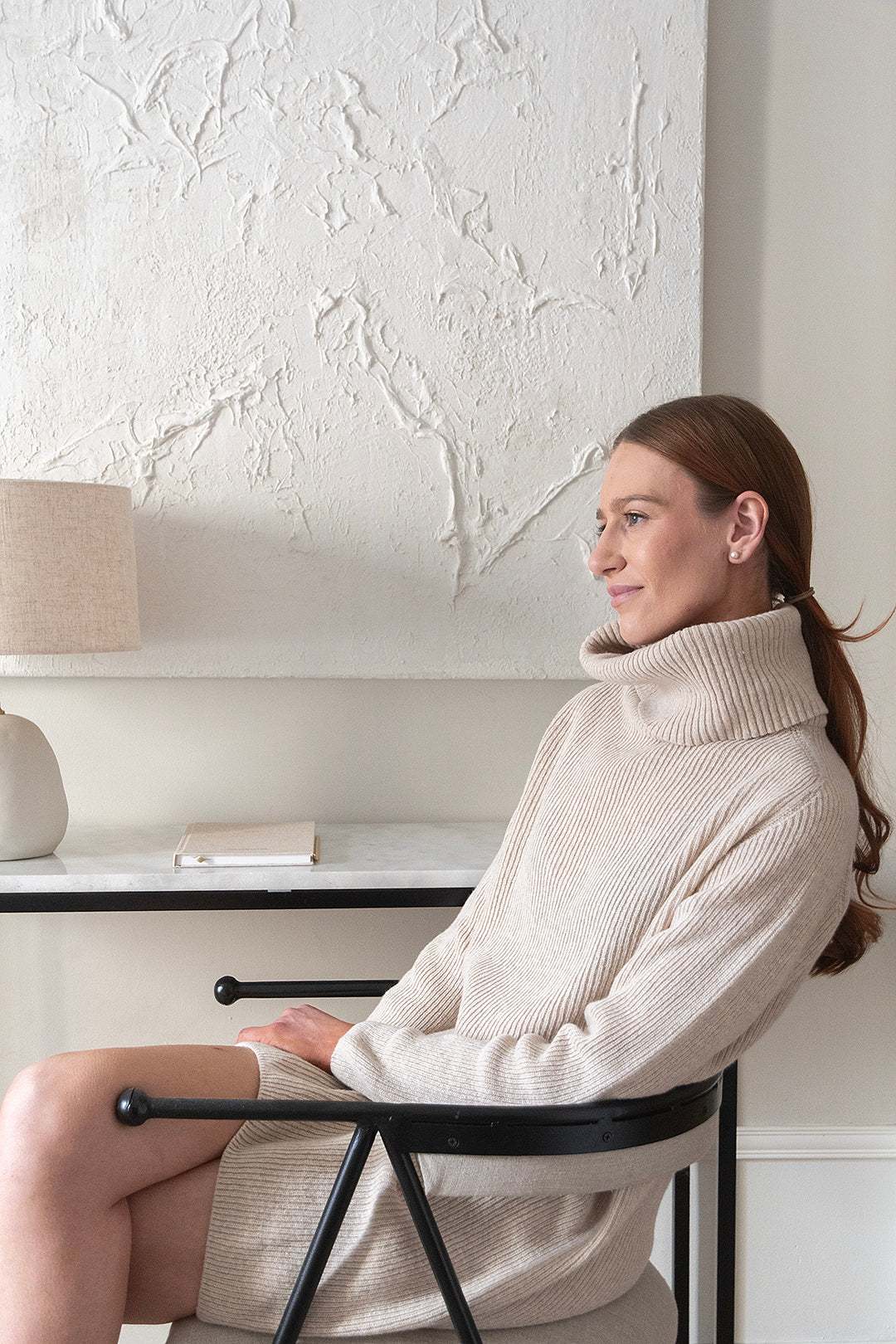 WOOL Warm Long Polo Knit -neule, vaaleanbeige