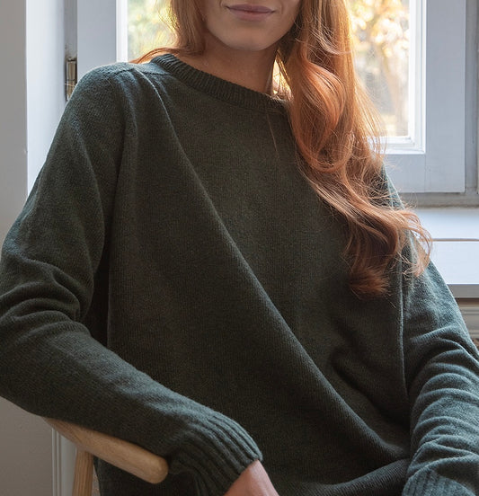 WOOL Nova O-neck Knit -neule, tummanvihreää
