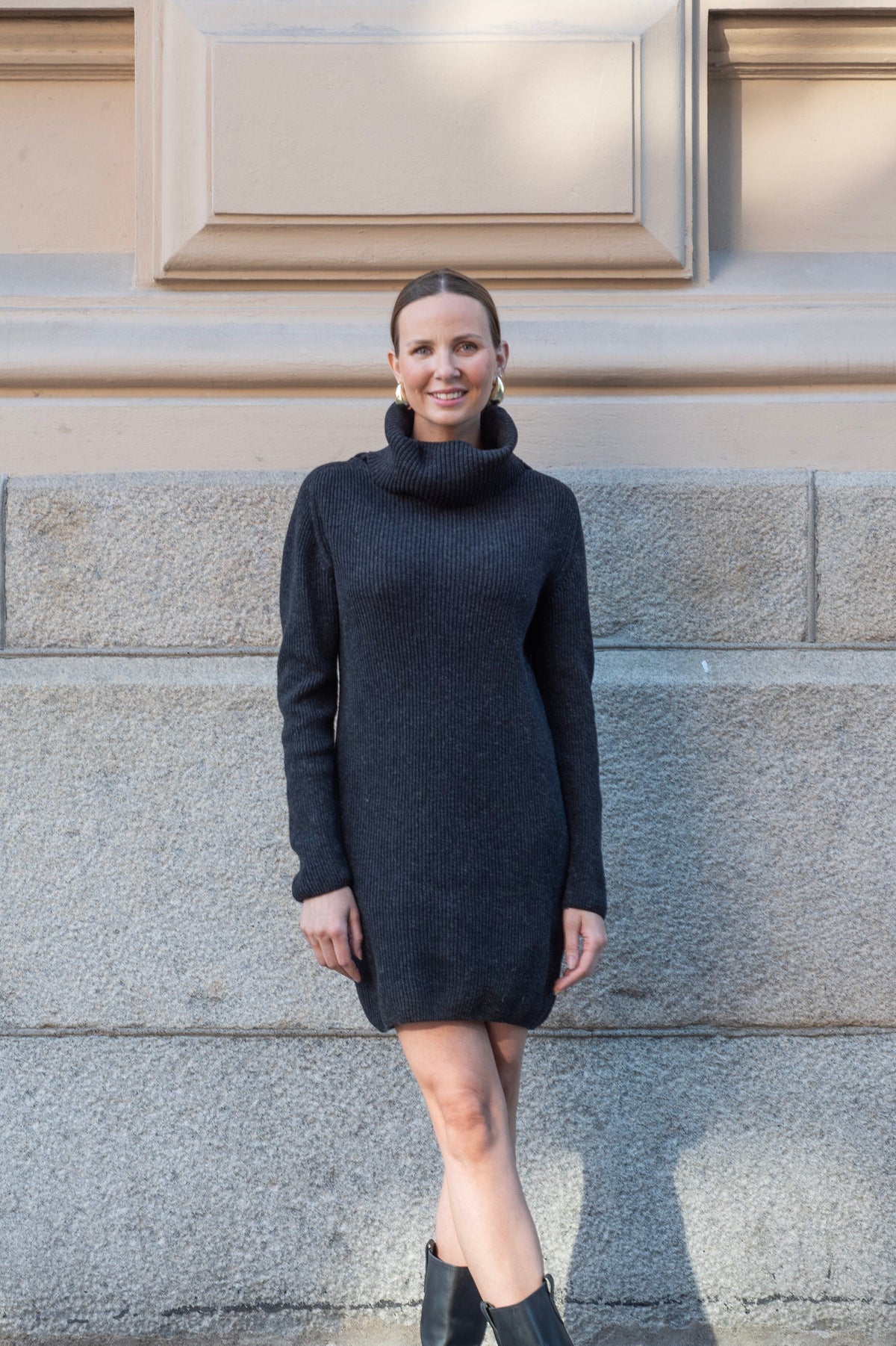 WOOL Warm Long Polo Knit -neule, tummanharmaa
