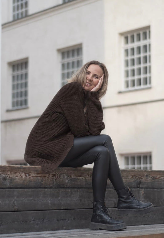 WOOL Warm Light Cardigan -neuletakki, tummanruskea